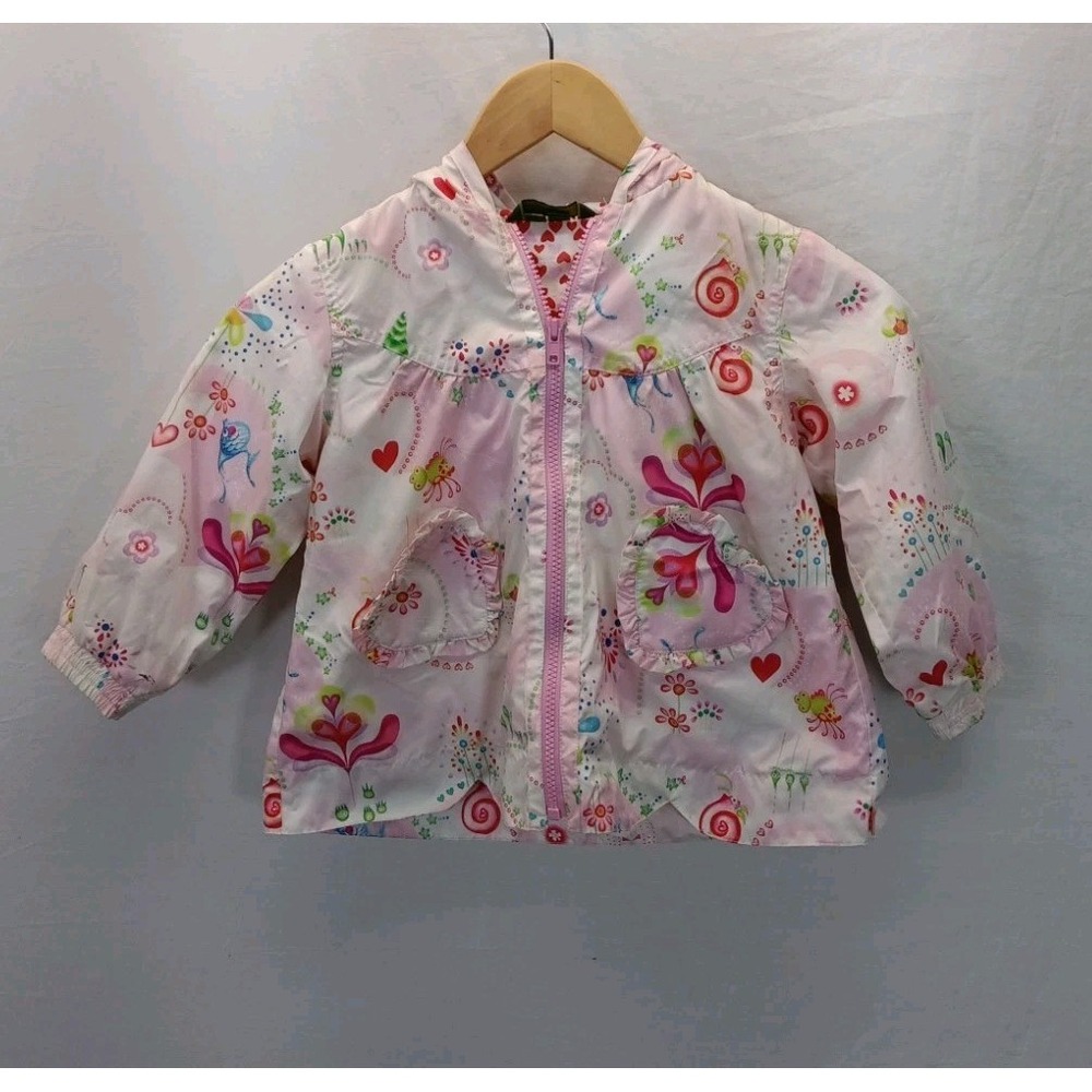 Oilily Girls Underwater Hearts Zip-Up Hooded Nylon Jacket Size 98 3-4 Years Rare
